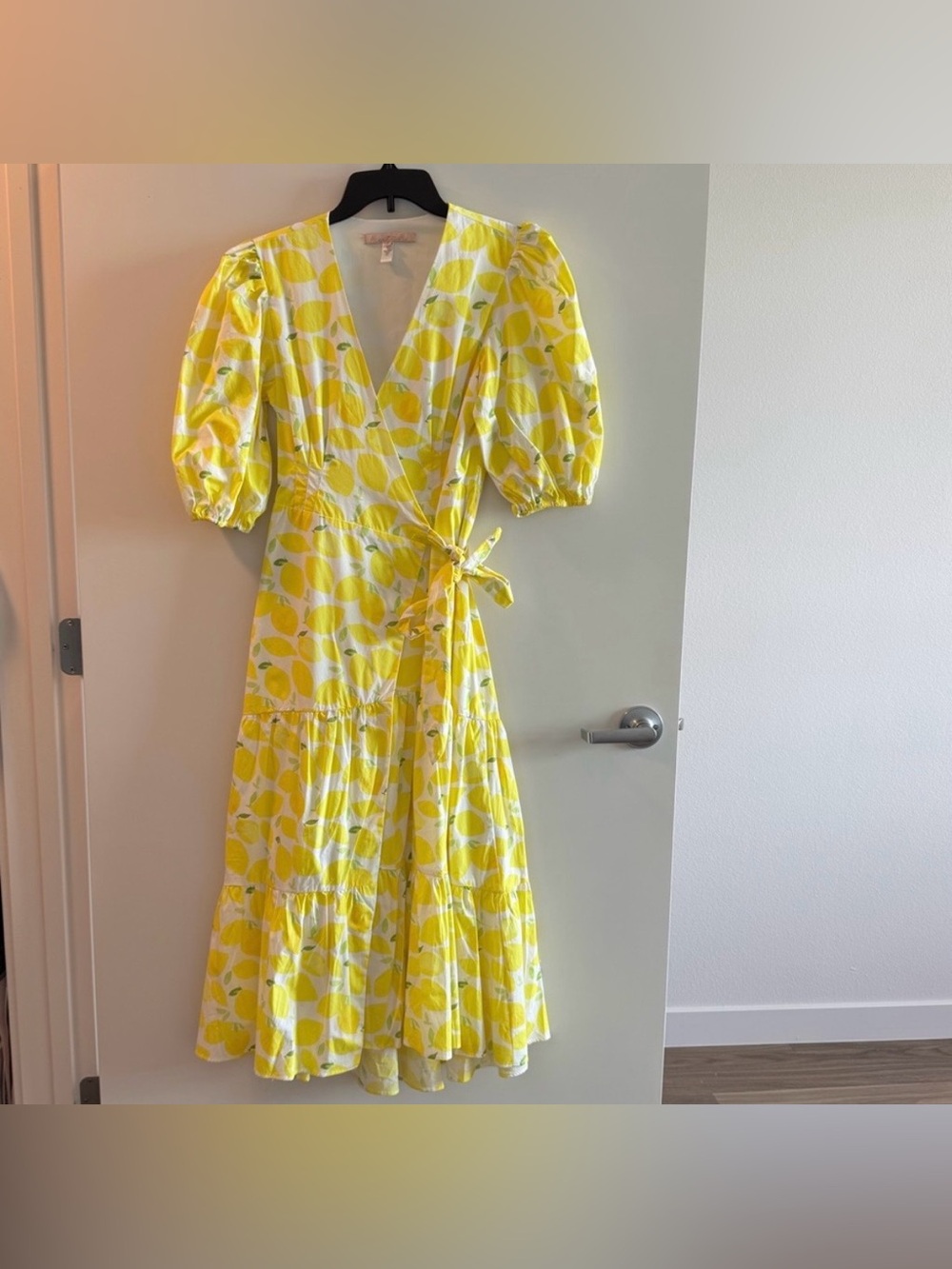 Anthropologie Lemon-Print Wrap Midi Dress - Size S